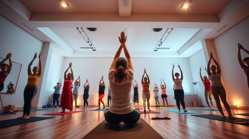 Dynamic Yoga Class with Social Media Icons