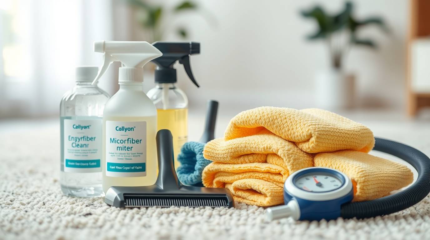 Detailed Flat Lay of Pro Carpet Cleaning Tools